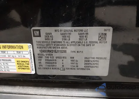 2014 GMC Acadia Slt-1 z USA, uszkodzony, nr VIN 1GKKVRKD1EJ115288